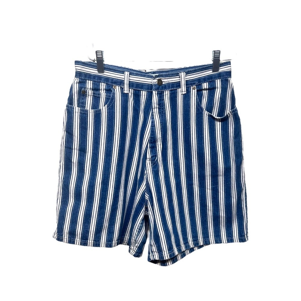 Vintage 90's Cotton Blue & White Striped Denim Shorts